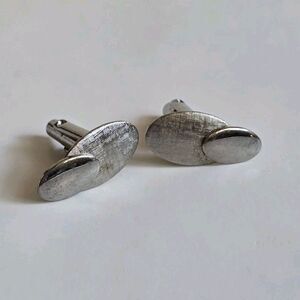Silver Tone Oval Bullet Back Cufflinks for Men No Stone Men's Accessories